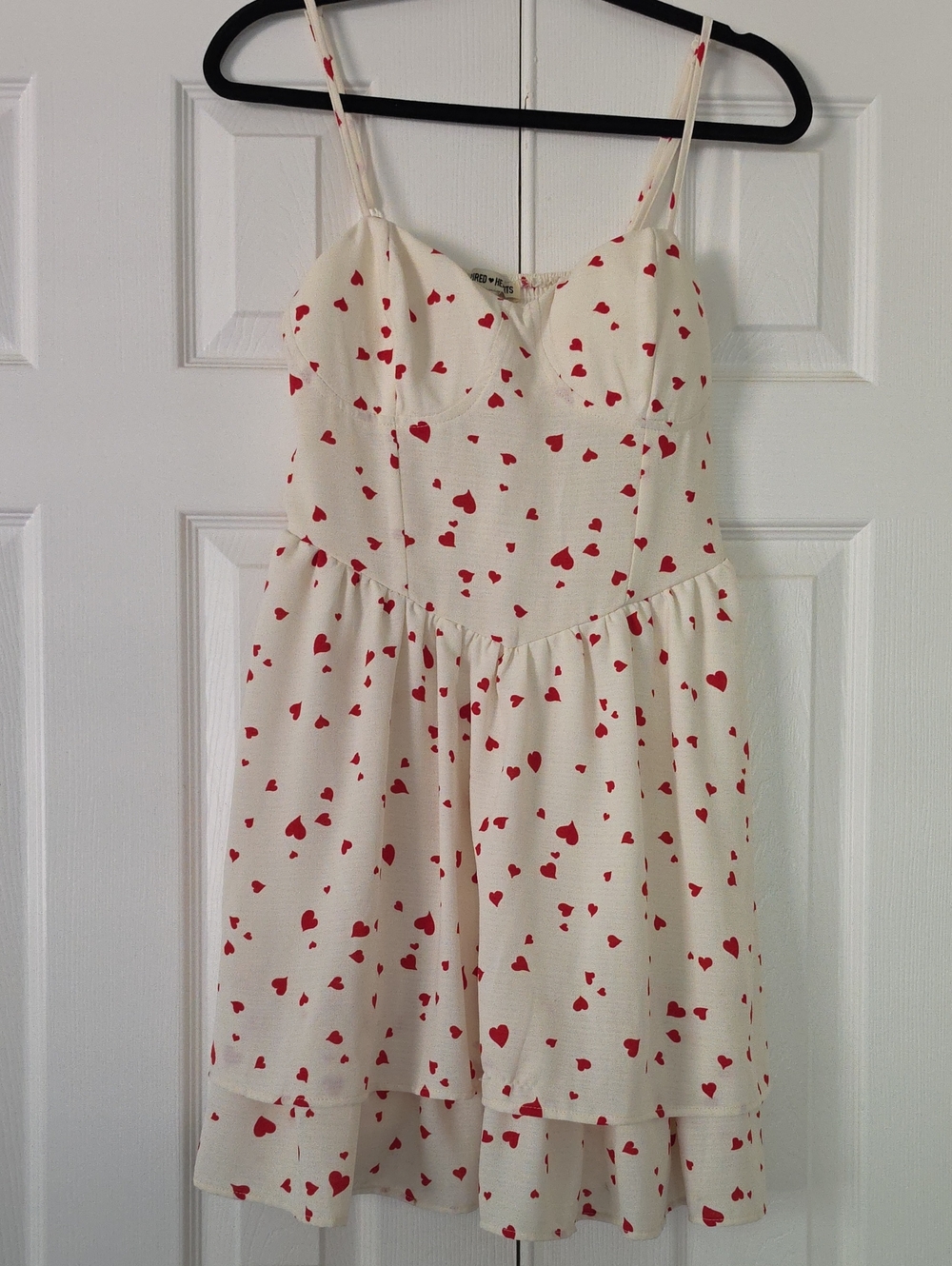 Cream Dress with Red Heart Print